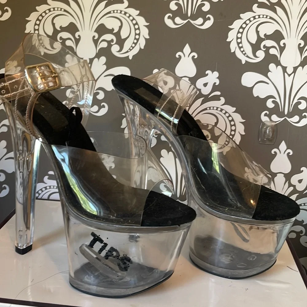 Stripper shoes - platform with place for tips - clear shoes - Halloween, pageant